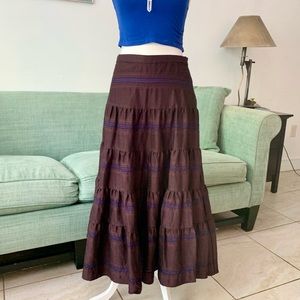 Zara Maroon Multicolor Striped Tiered Maxi Skirt